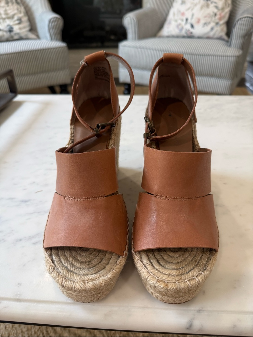 Treasure & Bond Tan Leather Espadrille Wedge Sandals